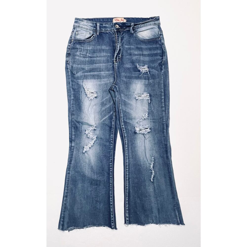 Elite Jeans Ripped Destroyed Blue Jeans High Rise Punk Bohemian Sz 13/14
